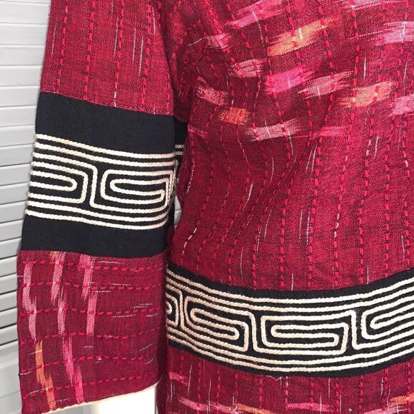 Vintage Tribal Boho Aztec Burgundy Tapestry Jacket Large - Picture 2 of 12